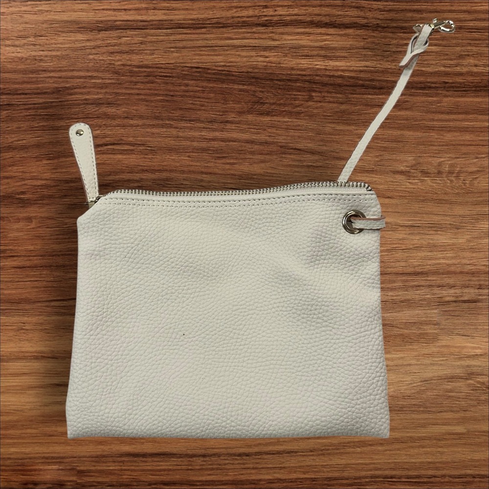 JUSTFAB White Leather Wristlet Clutch Purse‎ Handbag Minimalist